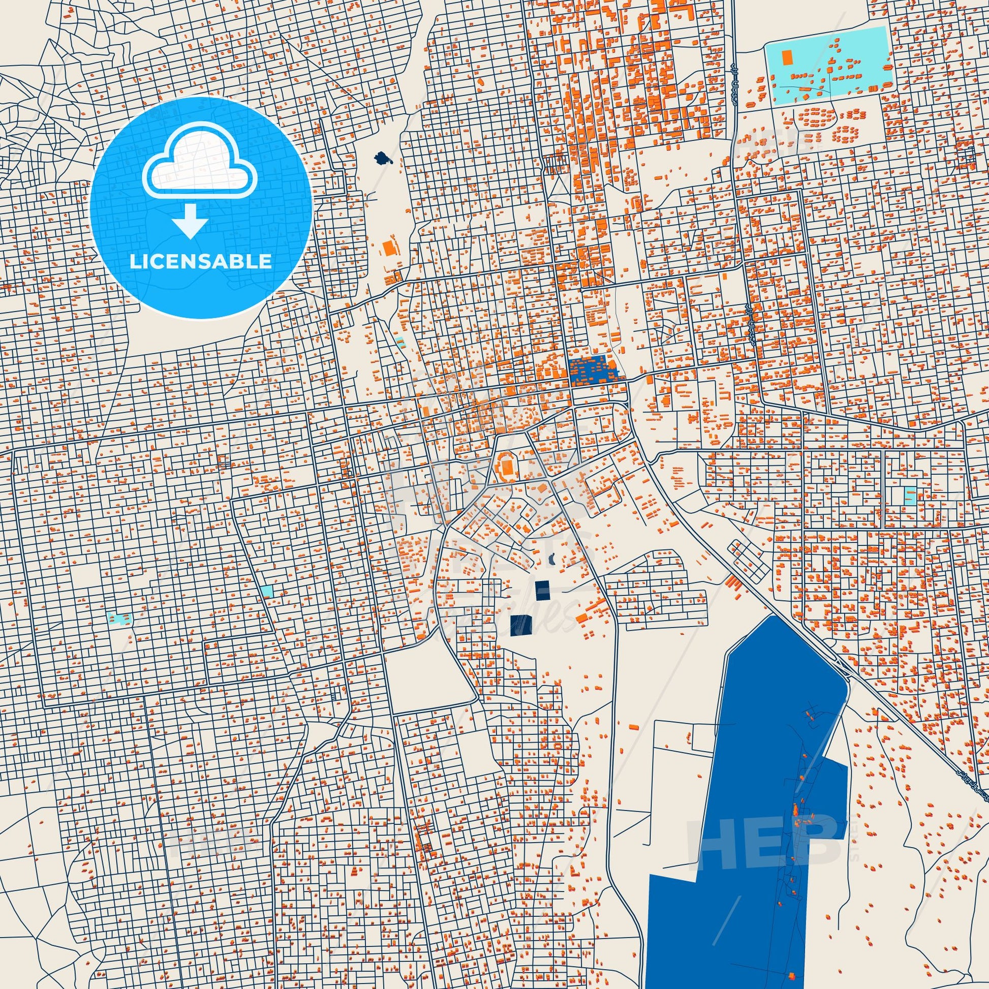 Colorful El Obeid Street Map with Labels and Buildings