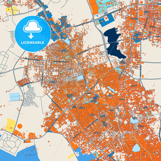 Colorful El Oued Street Map with Labels and Buildings