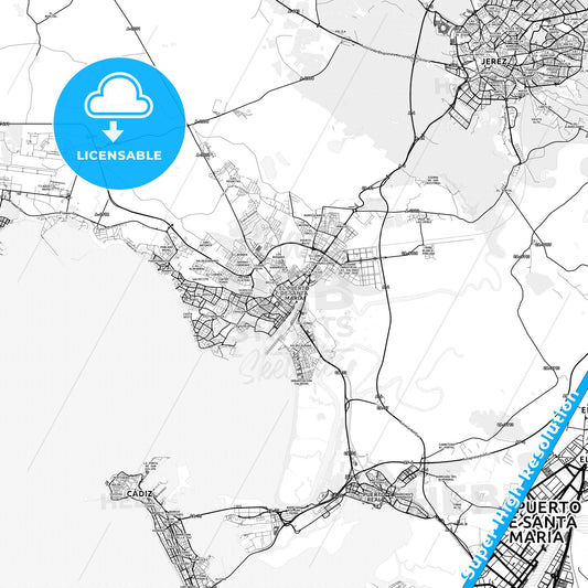 El Puerto de Santa María, Spain light map with streetnames, citynames and districts