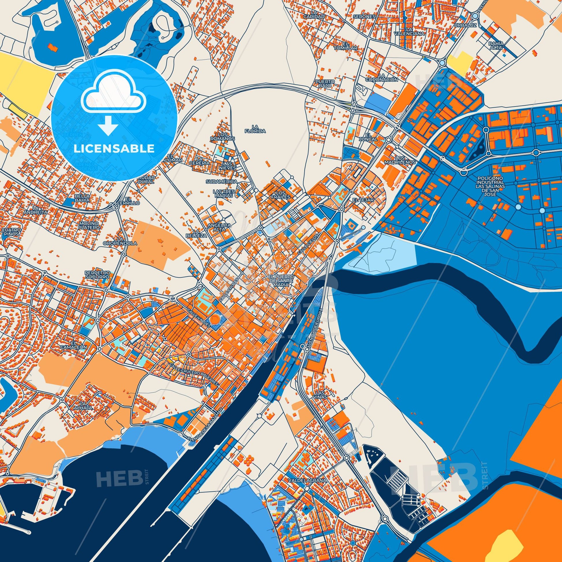 Colorful El Puerto de Santa María Street Map with Labels and Buildings
