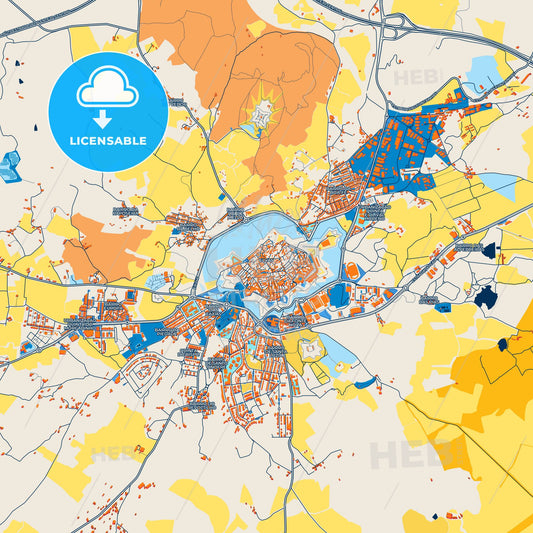 Colorful Elvas Street Map with Labels and Buildings