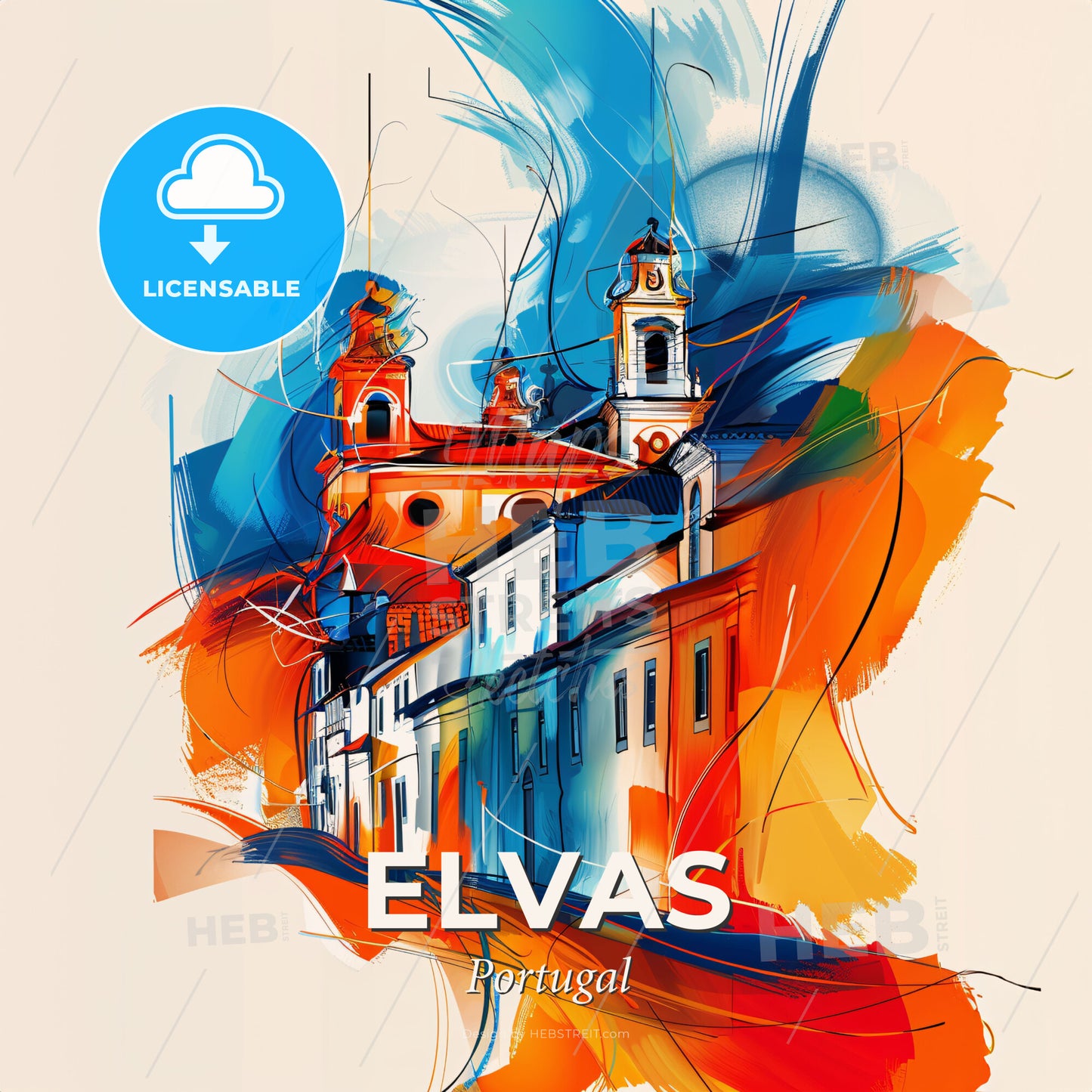 Vibrant Elvas, Portugal - A Painting Of A Building - Square format print template