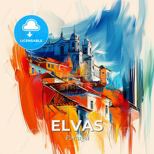Vibrant Elvas, Portugal - A Painting Of A Building - Square format print template