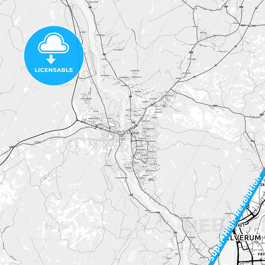 Elverum, Norway light map with streetnames, citynames and districts