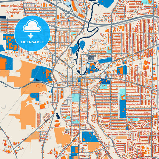Colorful Elyria Street Map with Labels and Buildings