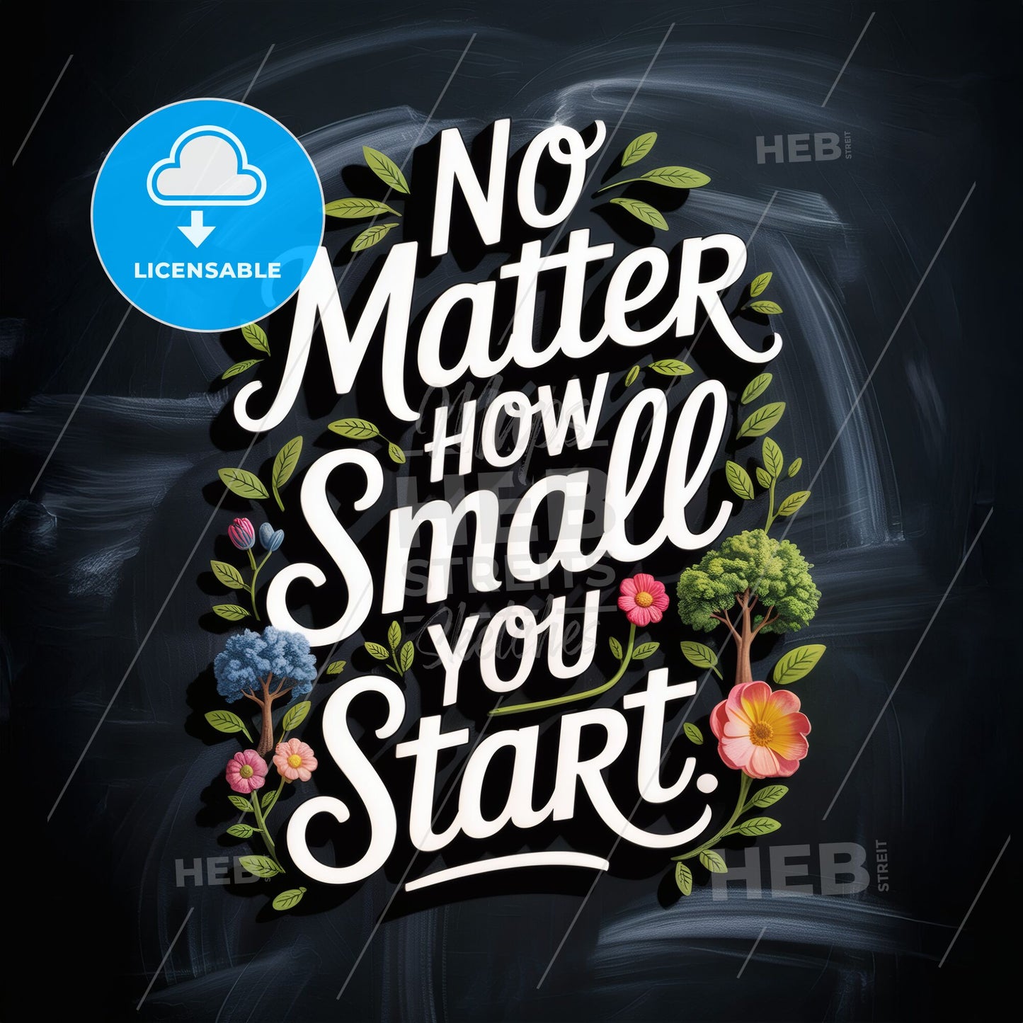 Embrace Small Beginnings: Inspirational Quote with Floral Design on Dark Background for Motivational Themes.