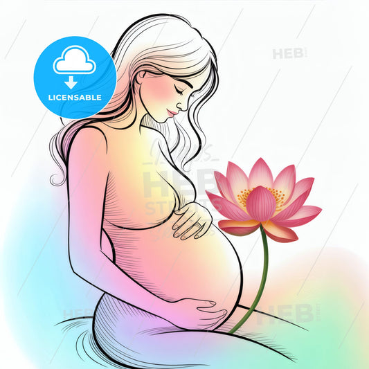 Embracing motherhood: An ethereal illustration of a pregnant woman with a blooming lotus flower.