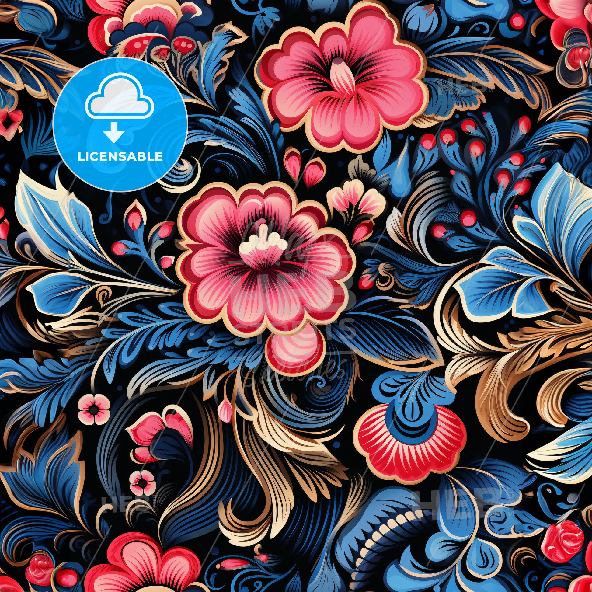 A Colorful Floral Pattern On A Black Background