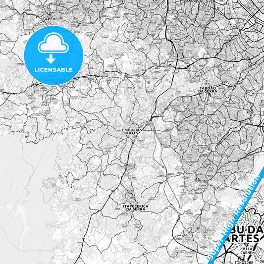Embu, Brazil light map with streetnames, citynames and districts