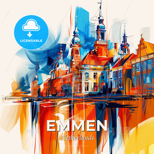 Vibrant Emmen, Netherlands - A Painting Of A Building - Square format print template