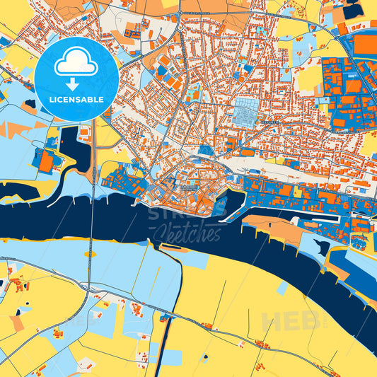 Colorful Emmerich am Rhein Street Map with Labels and Buildings