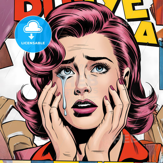 Emotional Elegance: A Vintage Comic Portrait of Distress and Beauty