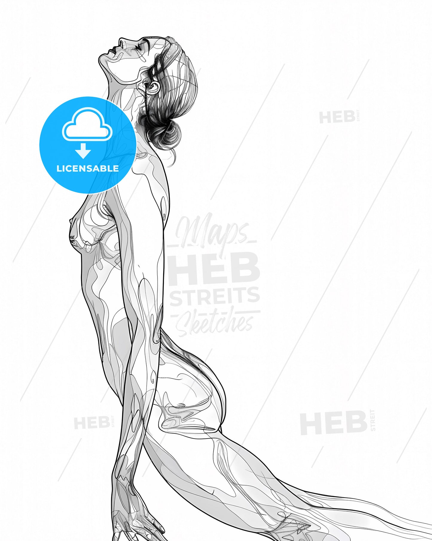 Minimalist Line Art: Graceful Curvaceous Female Body Pose, One-Line Drawing, Bold Outlines, Vibrant Abstract Painting