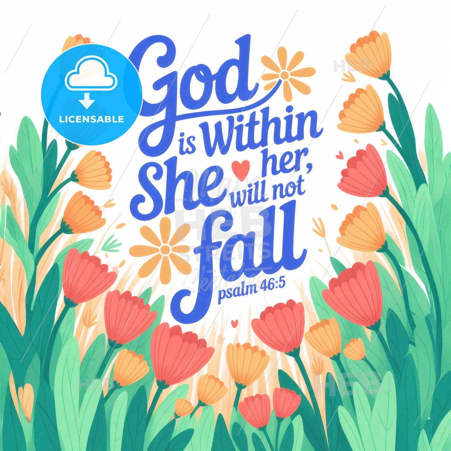 Empowering Inspirational Quote Surrounded by Colorful Flowers, Featuring Psalm 46:5 with Elegant Typography.
