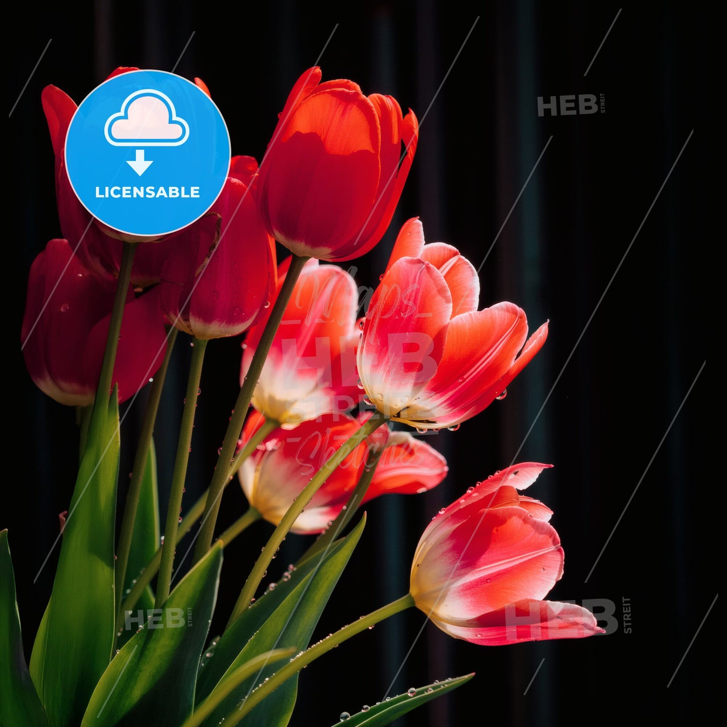 Enchanted Tulip Serenade: Lush Red & Pink Blooms Glow Against Dark Elegance