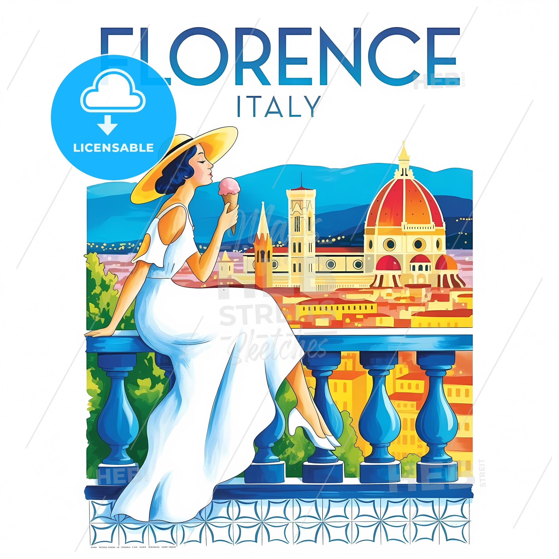 Enchanting Vintage Art Deco Poster of Florence: A Dreamy Italian Escape