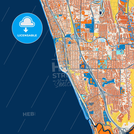 Colorful Encinitas Street Map with Labels and Buildings