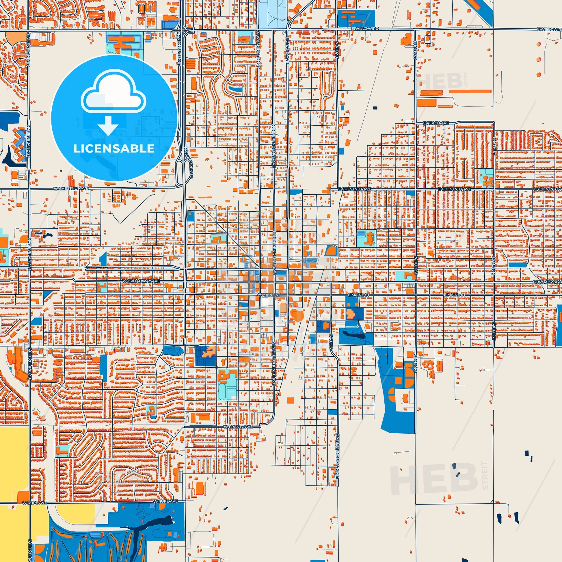 Colorful Enid Street Map with Labels and Buildings