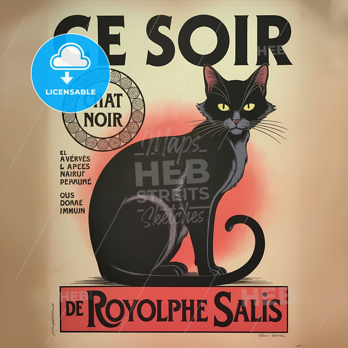 Enigmatic Feline Elegance: Art Nouveau's Mysterious Black Cat Delight