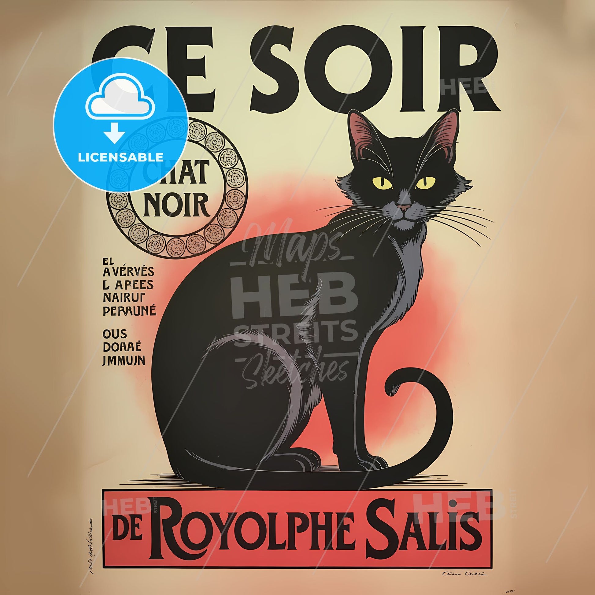 Enigmatic Feline Elegance: Art Nouveau's Mysterious Black Cat Delight