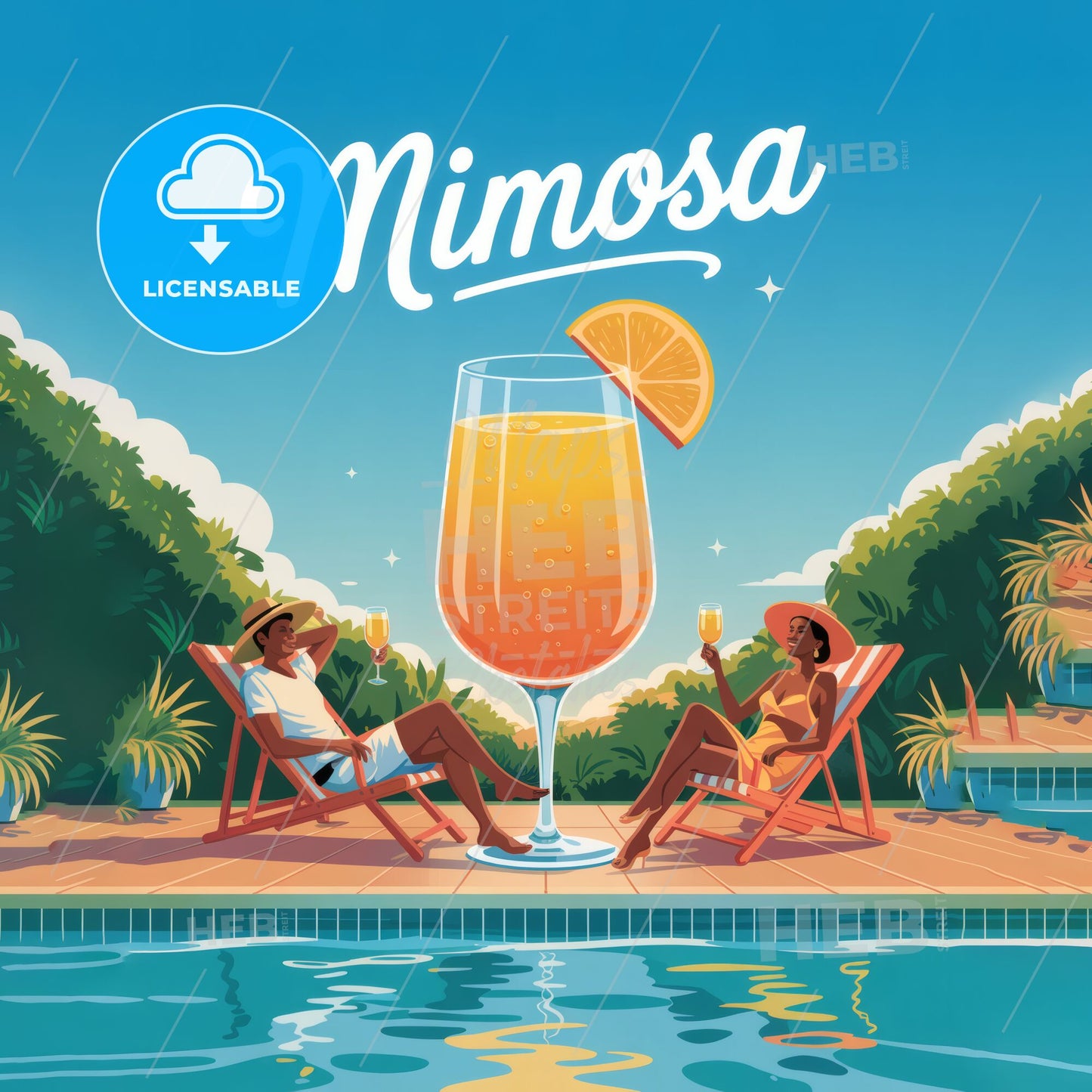 Enjoying Refreshing Mimosas by the Pool: Perfect Summer Relaxation Scene
