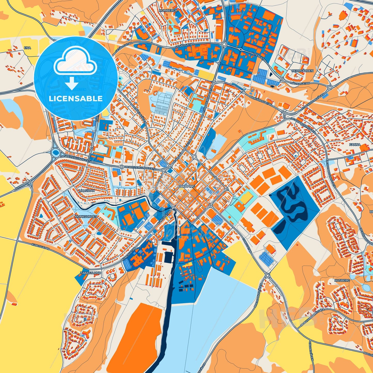 Colorful Enköping Street Map with Labels and Buildings