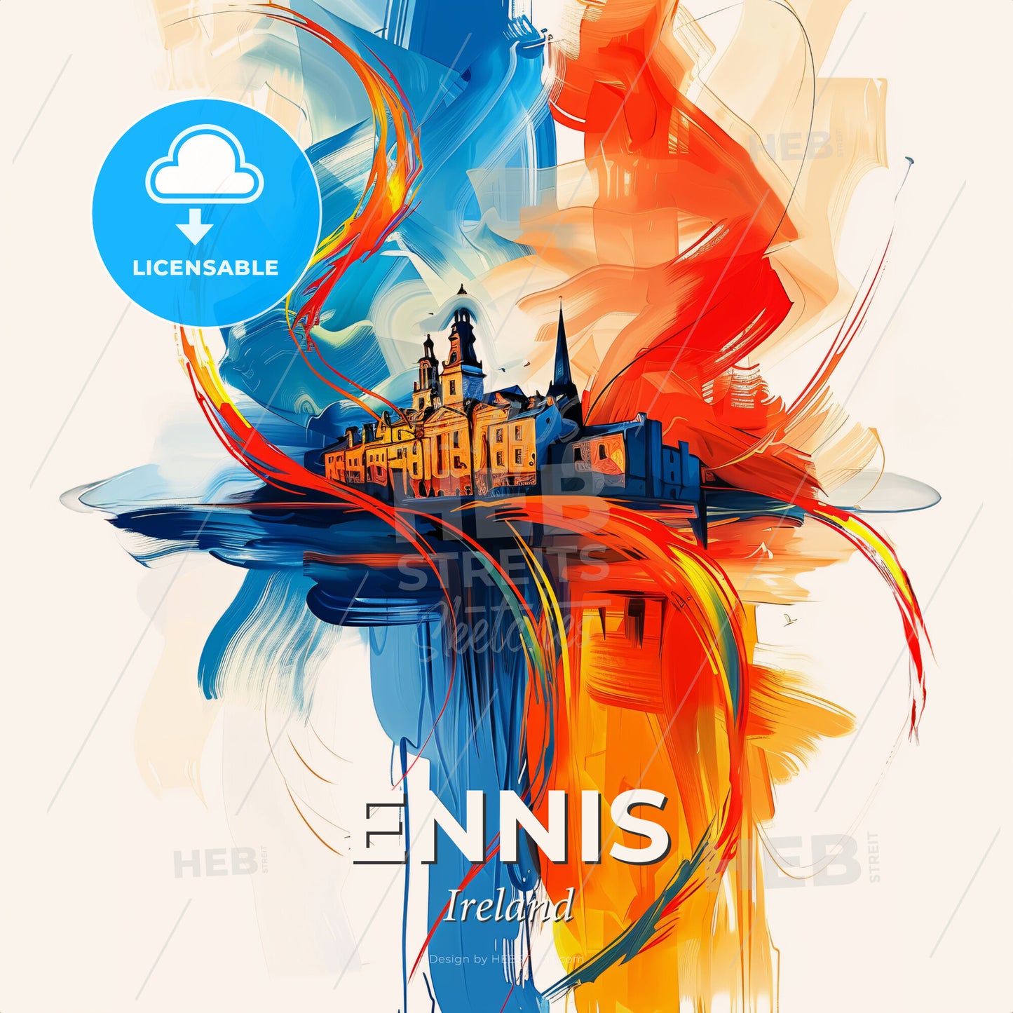 Vibrant Ennis, Ireland - A Painting Of A Building With Colorful Paint - Square format print template