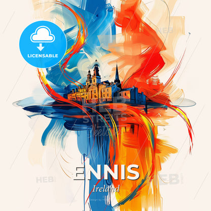 Vibrant Ennis, Ireland - A Painting Of A Building With Colorful Paint - Square format print template