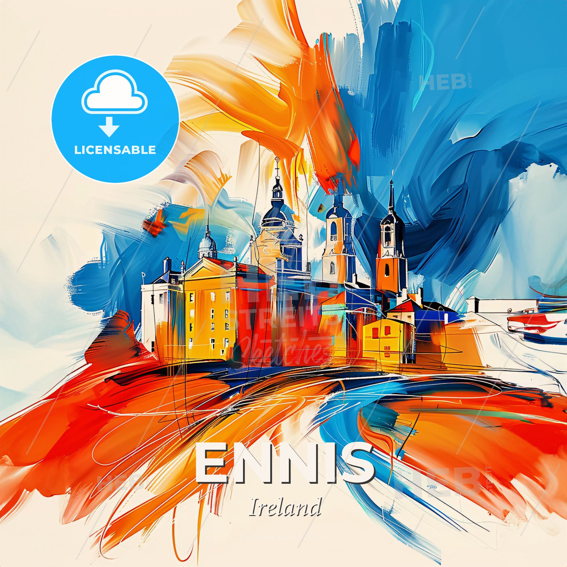 Vibrant Ennis, Ireland - A Painting Of A City - Square format print template