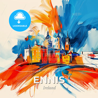 Vibrant Ennis, Ireland - A Painting Of A City - Square format print template