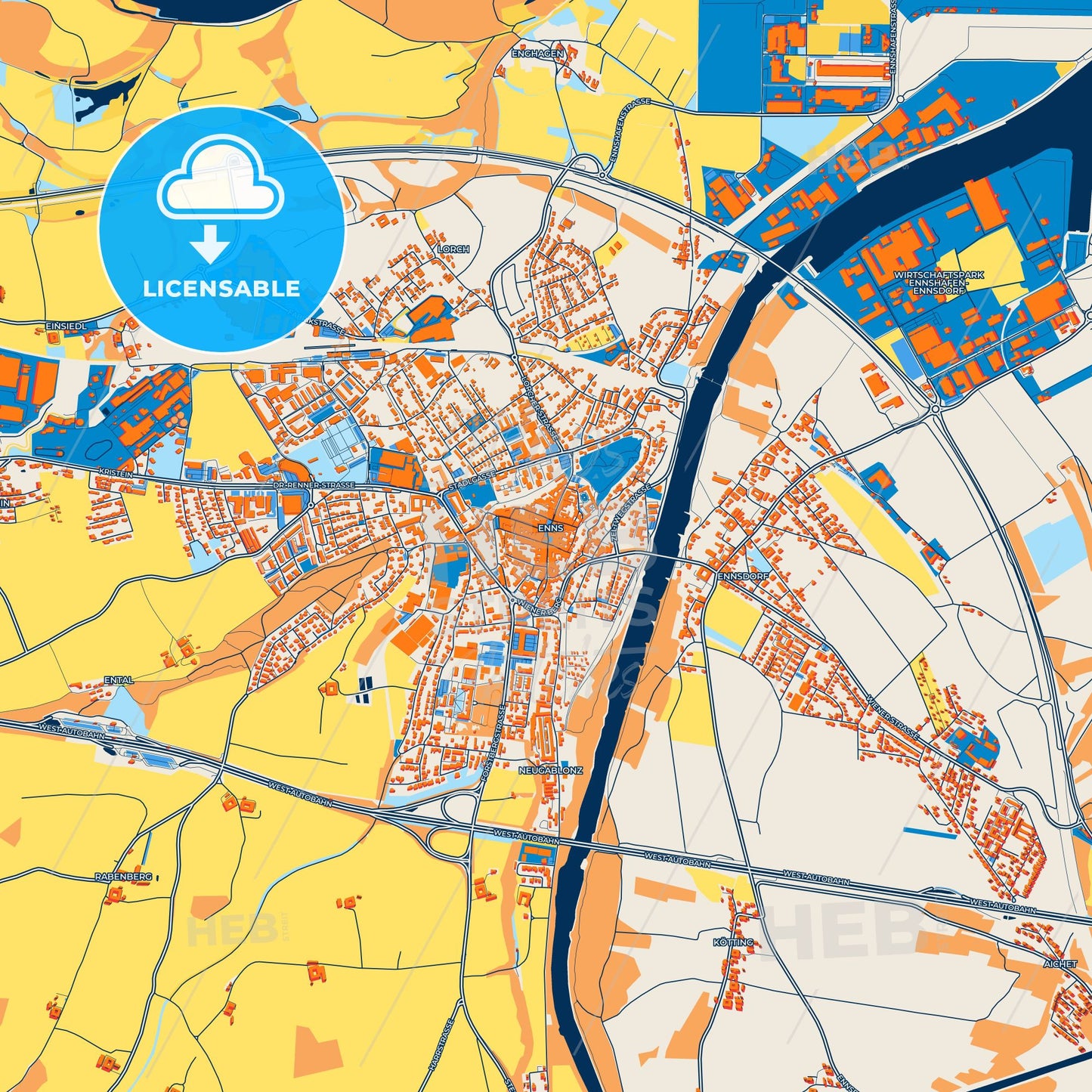 Colorful Enns Street Map with Labels and Buildings