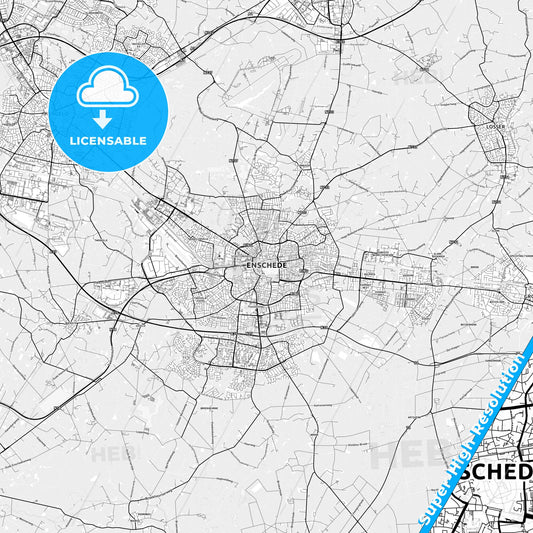 Enschede, Netherlands light map with streetnames, citynames and districts