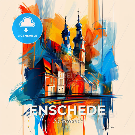 Vibrant Enschede, Netherlands - A Painting Of A Building - Square format print template