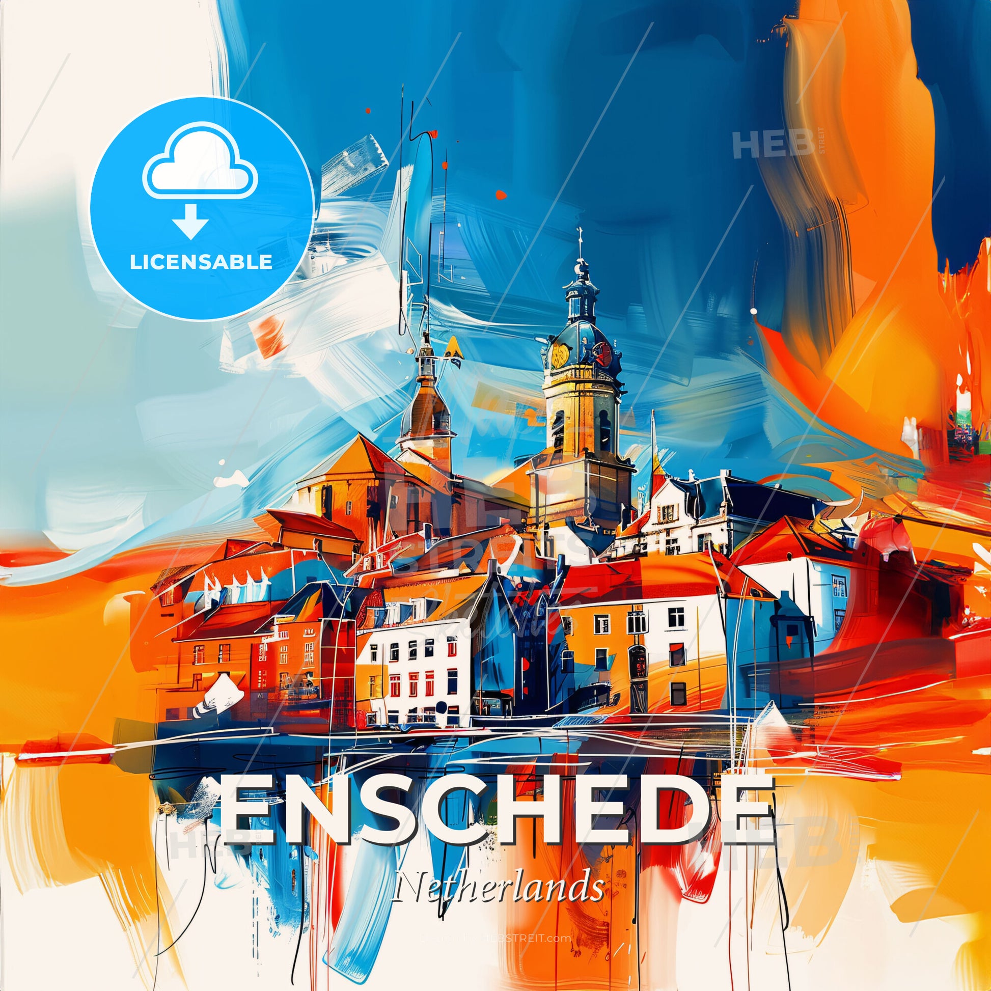 Vibrant Enschede, Netherlands - A Painting Of A City - Square format print template
