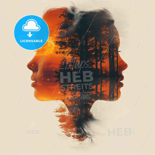 Entrepreneurial Spirit: The Quest for Excellence - A double exposure of a womans face and trees