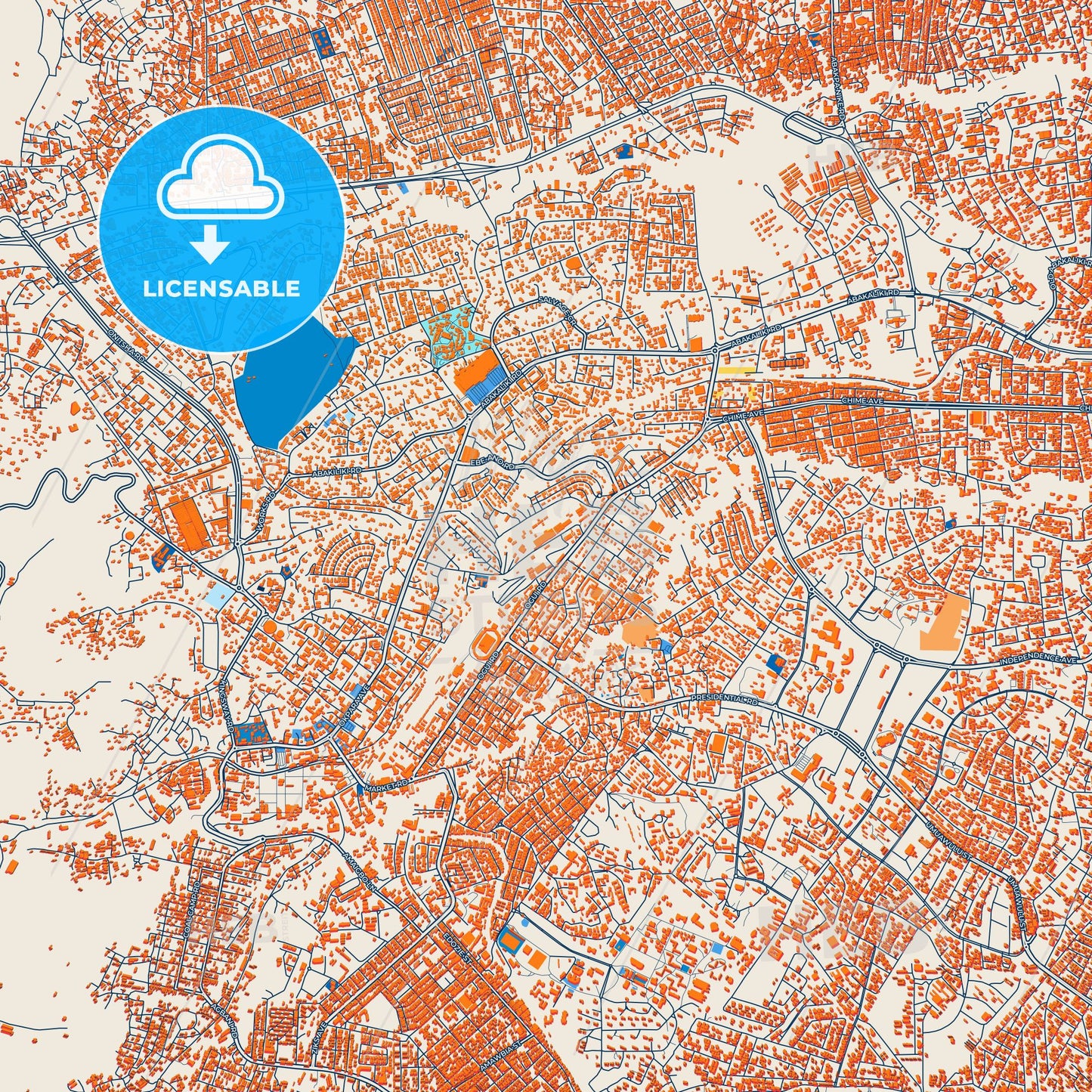 Colorful Enugu Street Map with Labels and Buildings