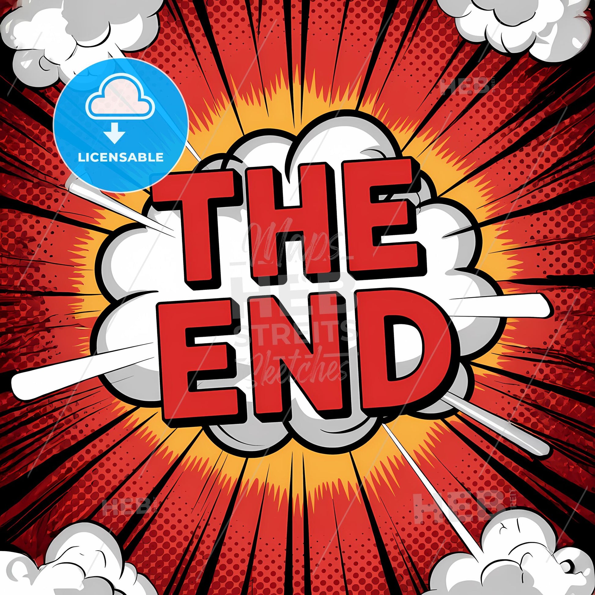 Epic Finale: Comic Book Style THE END in Bold Sunburst Adventure!