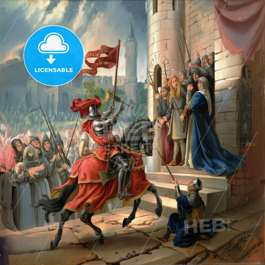 Epic Medieval Battle: Knights in Armor Clash by Castle Gates - Historical Masterpiece