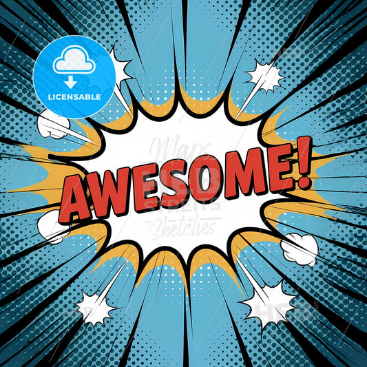 Epic Pop Art Speech Bubble: Bold Red 'AWESOME!' on Turquoise Delight