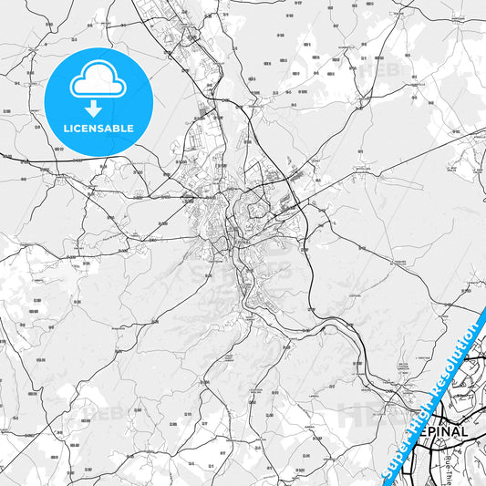 Épinal, France light map with streetnames, citynames and districts