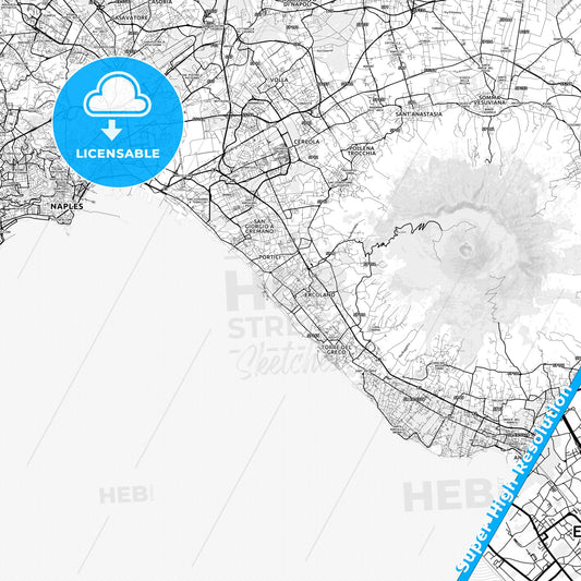 Ercolano, Italy light map with streetnames, citynames and districts