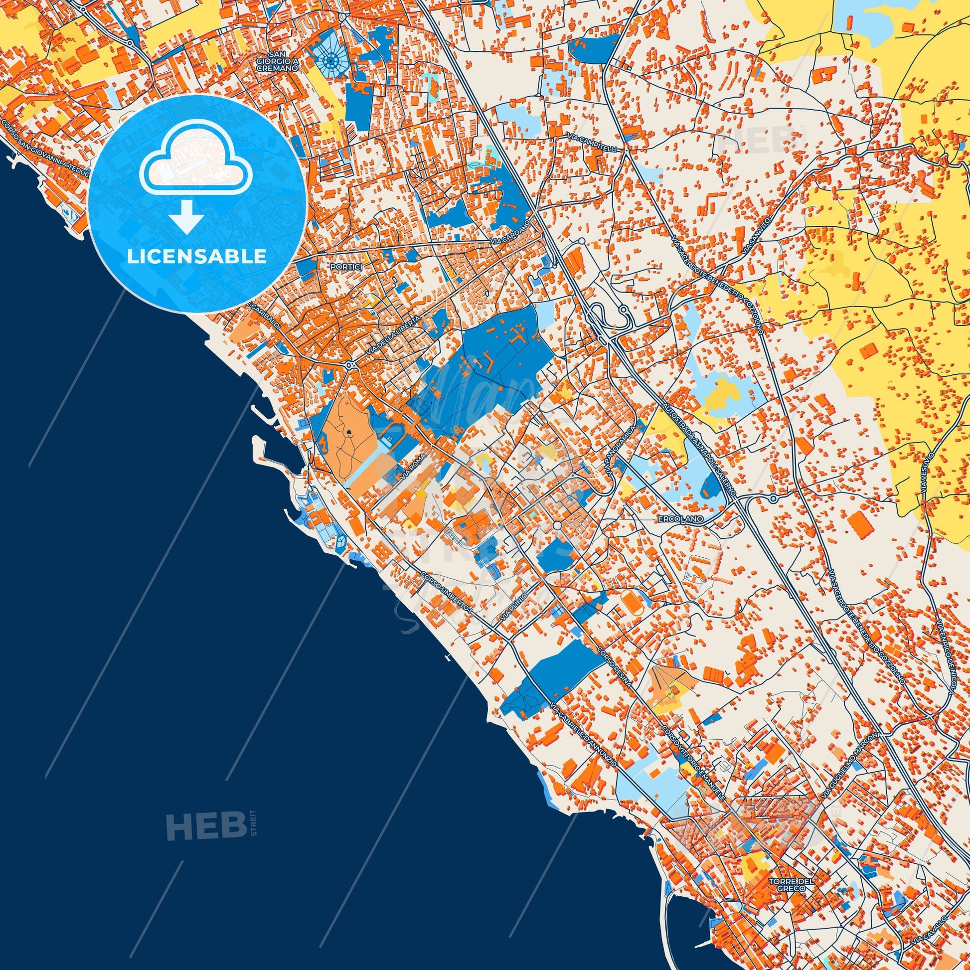 Colorful Ercolano Street Map with Labels and Buildings
