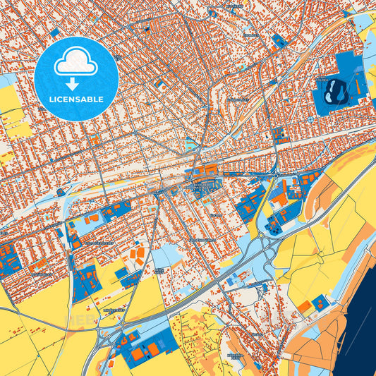Colorful Érd Street Map with Labels and Buildings
