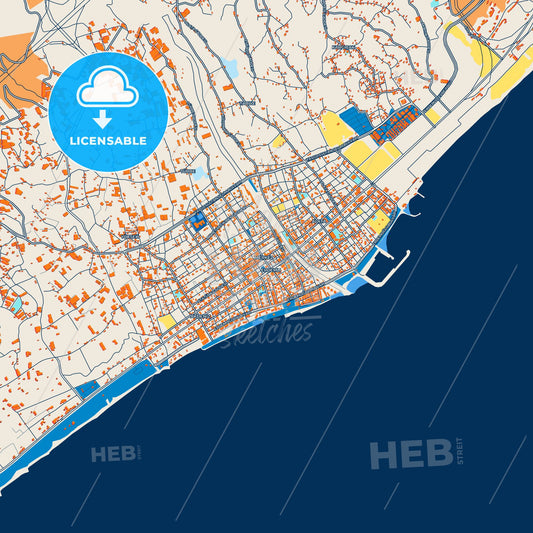 Colorful Erdemli Street Map with Labels and Buildings
