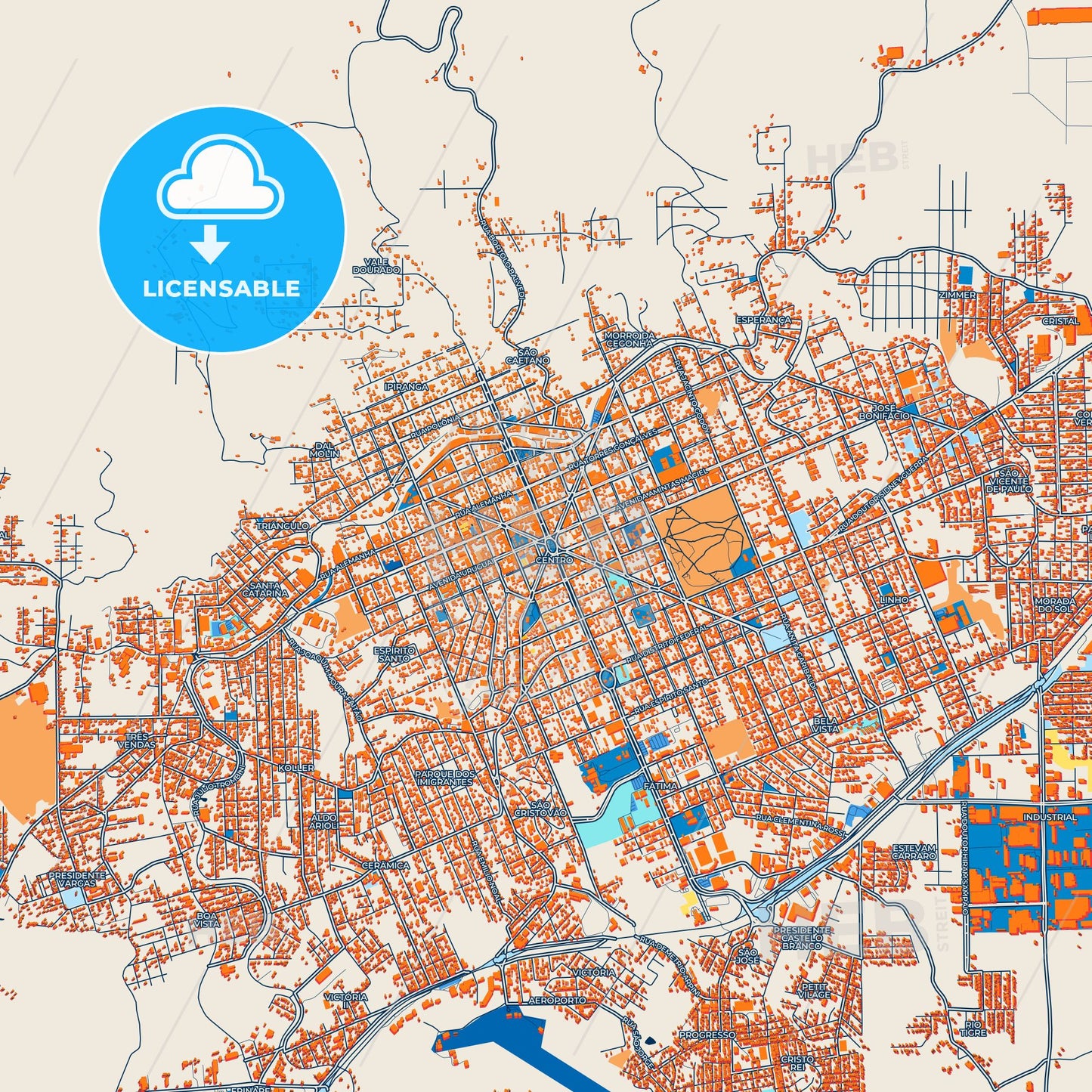 Colorful Erechim Street Map with Labels and Buildings