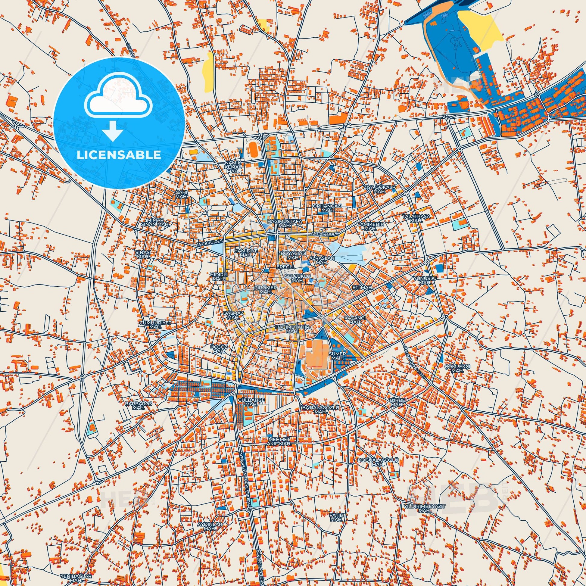 Colorful Ereğli Street Map with Labels and Buildings