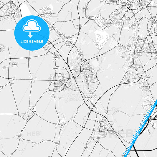 Erftstadt, Germany light map with streetnames, citynames and districts
