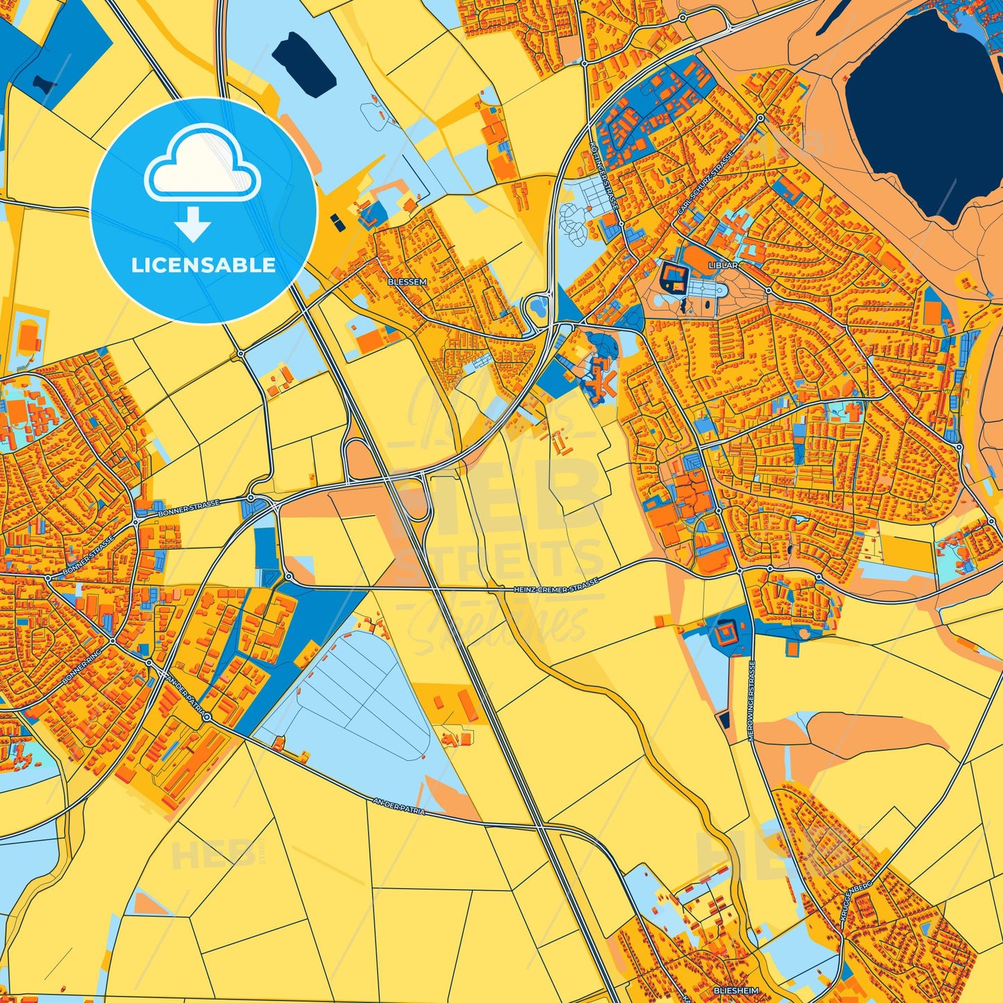 Colorful Erftstadt Street Map with Labels and Buildings