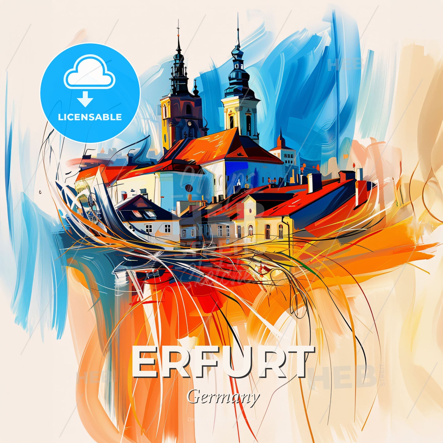 Vibrant Erfurt, Germany - A Painting Of A Town - Square format print template