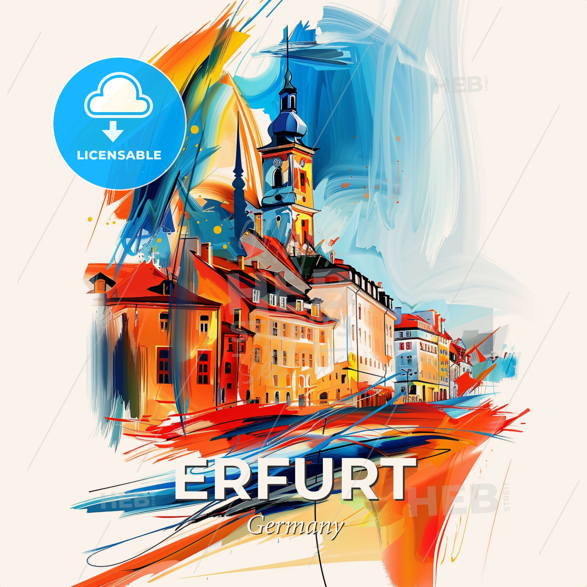 Vibrant Erfurt, Germany - A Colorful Painting Of Buildings - Square format print template